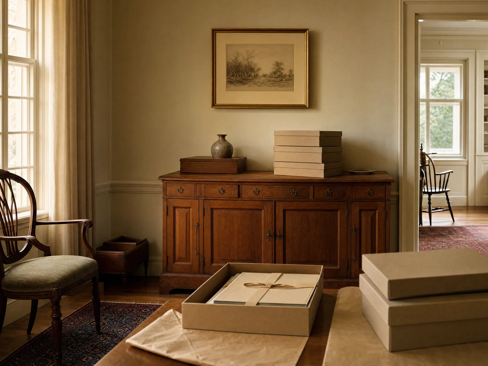 Illustrative warm interior with family belongings